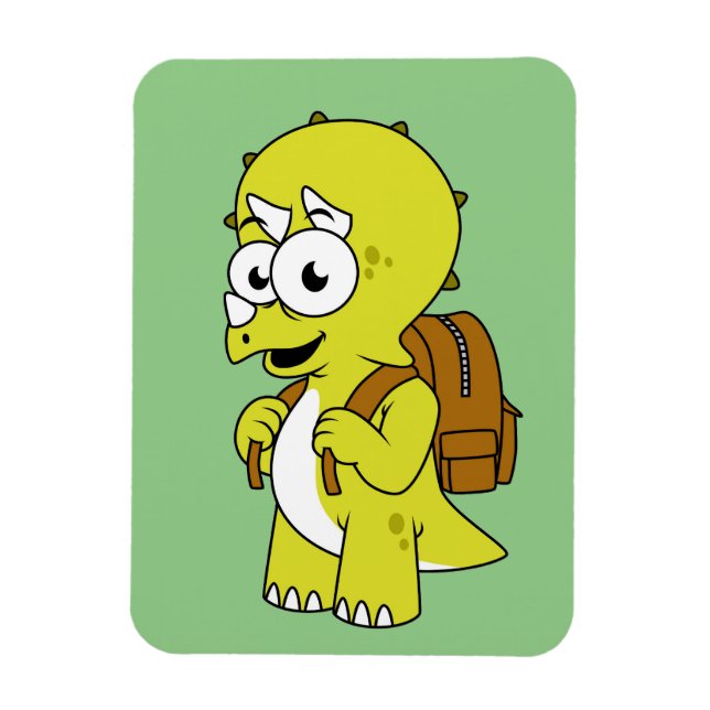 Imán Ilustracion De Un Triceratops Con Mochila. (Vertical)