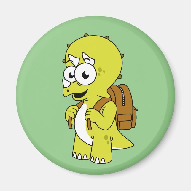 Imán Ilustracion De Un Triceratops Con Mochila. (Frente)