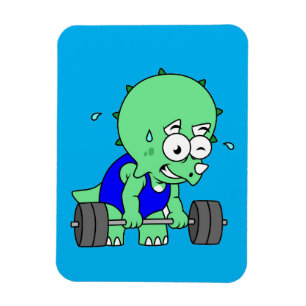 Imán Ilustracion De Un Triceratops Levantando Pesos.