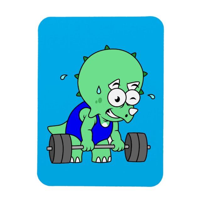Imán Ilustracion De Un Triceratops Levantando Pesos. (Vertical)