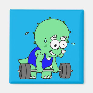 Imán Ilustracion De Un Triceratops Levantando Pesos.