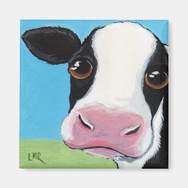 Imán Ilustracion de vaca blanco y negro (Frente)