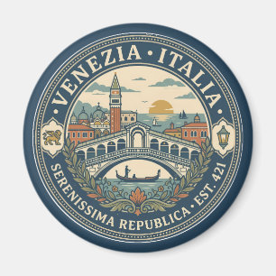 Imán Ilustración de Venecia Italia Arte de Viaje Insign