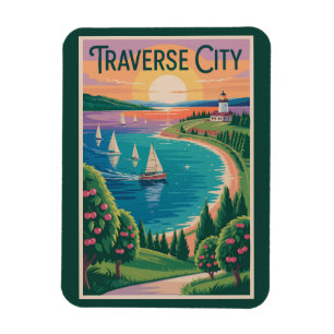 Imán Ilustración de viaje a Traverse City Lago Michigan
