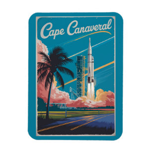 Imán Ilustración de viaje de arte de Cabo Cañaveral Flo