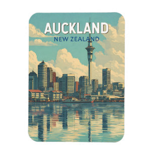 Imán Ilustración de viaje de arte retro de Auckland Nue