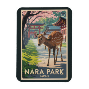 Imán Ilustración de viaje de arte retro de ciervos de N