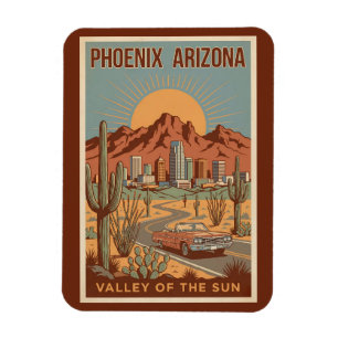 Imán Ilustración de viaje de arte retro de Phoenix Ariz