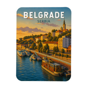 Imán Ilustración de viaje de arte vintage Belgrado Serb