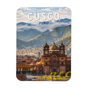 Imán Ilustración de viaje de arte vintage Cusco Perú