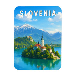 Imán Ilustración de viaje de arte vintage de Eslovenia