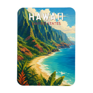 Imán Ilustración de viaje de arte vintage de Hawái