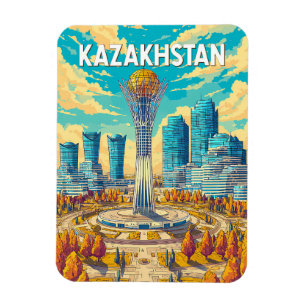Imán Ilustración de viaje de arte vintage de Kazajistán