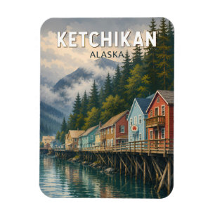 Imán Ilustración de viaje de arte vintage de Ketchikan 