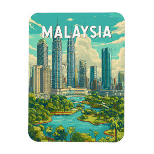 Imán Ilustración de viaje de arte vintage de Malasia