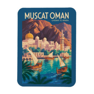 Imán Ilustración de viaje de arte vintage de Mascate Om