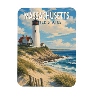 Imán Ilustración de viaje de arte vintage de Massachuse