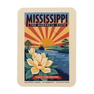 Imán Ilustración de viaje de arte vintage de Mississipp