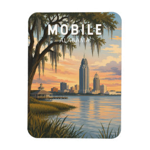 Imán Ilustración de viaje de arte vintage de Mobile Ala