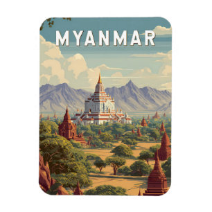 Imán Ilustración de viaje de arte vintage de Myanmar