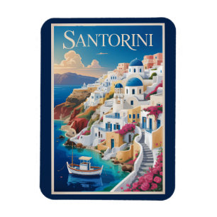 Imán Ilustración de viaje de arte vintage de Santorini 