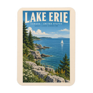 Imán Ilustración de viaje de arte vintage del lago Erie