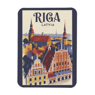 Imán Ilustración de viaje de arte vintage Riga Letonia