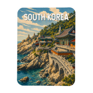 Imán Ilustración de viaje de Corea del Sur Arte Vintage