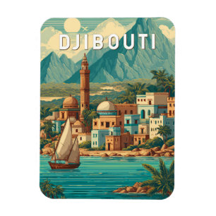 Imán Ilustración de viaje de Djibouti Arte Vintage