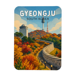Imán Ilustración de viaje de Gyeongju Corea del Sur Art