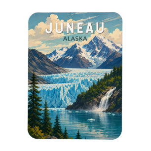 Imán Ilustración de viaje de Juneau Alaska Arte Vintage