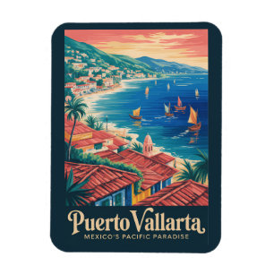Imán Ilustración de viaje de la playa de Puerto Vallart