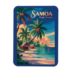 Imán Ilustración de viaje de Samoa Playa Arte Vintage S
