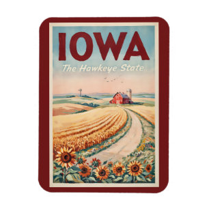 Imán Ilustración de viaje del campo de Iowa Arte Vintag