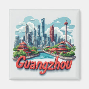 Imán Ilustración de viaje del horizonte de Guangzhou Ch