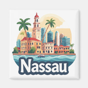 Imán Ilustración de viaje tropical de Nassau Bahamas