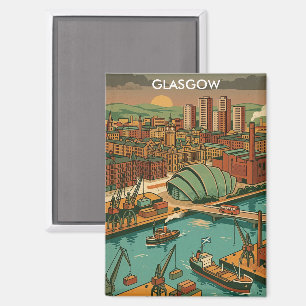 Imán Ilustración de viaje vintage de Glasgow Escocia