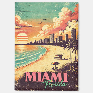 Imán Ilustración de viaje vintage Miami Florida