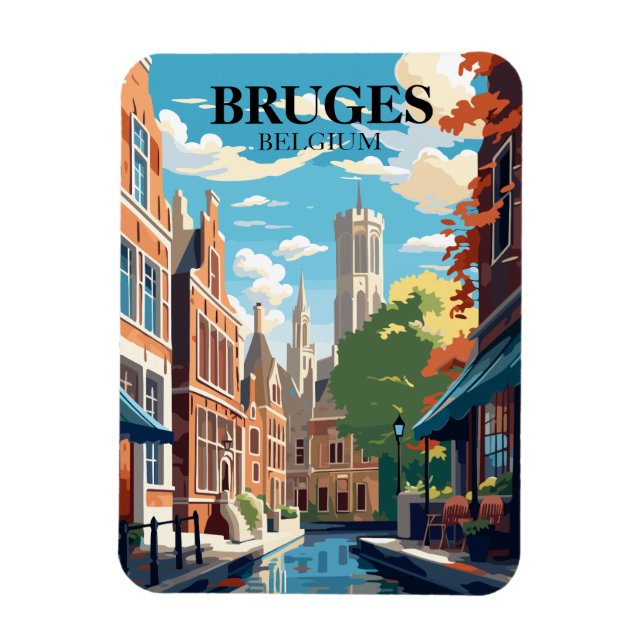 Imán Ilustracion de viajes Bruges Belgium (Vertical)