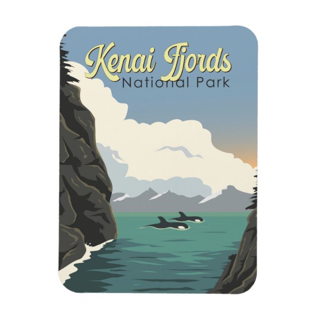 Imán Ilustracion de viajes de los fiordos de Kenia (Vertical)