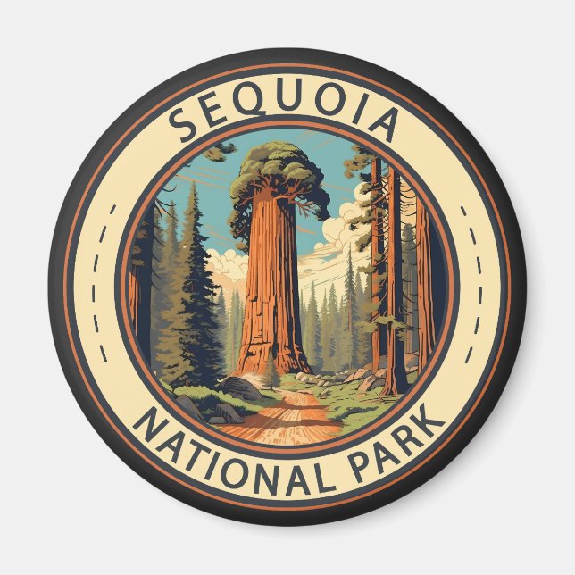 Imán Ilustracion de viajes del Parque Nacional Sequoia (Frente)