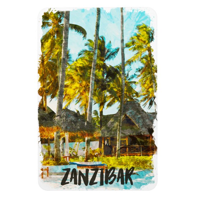 Imán Ilustracion de Viajes Vintage de Zanzíbar África (Vertical)