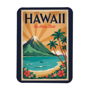 Imán Ilustración de Volcán de Hawái Arte de Viaje Vinta
