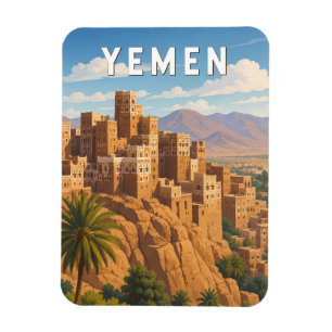 Imán Ilustración de Yemen Arte de Viaje Vintage