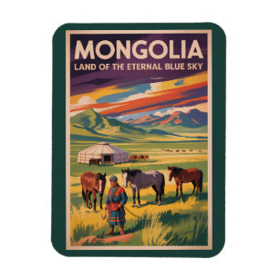 Imán Ilustración de yurtas de caballos de Mongolia Arte