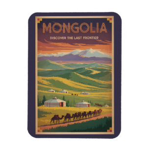 Imán Ilustración de yurtas de camellos de Mongolia Arte