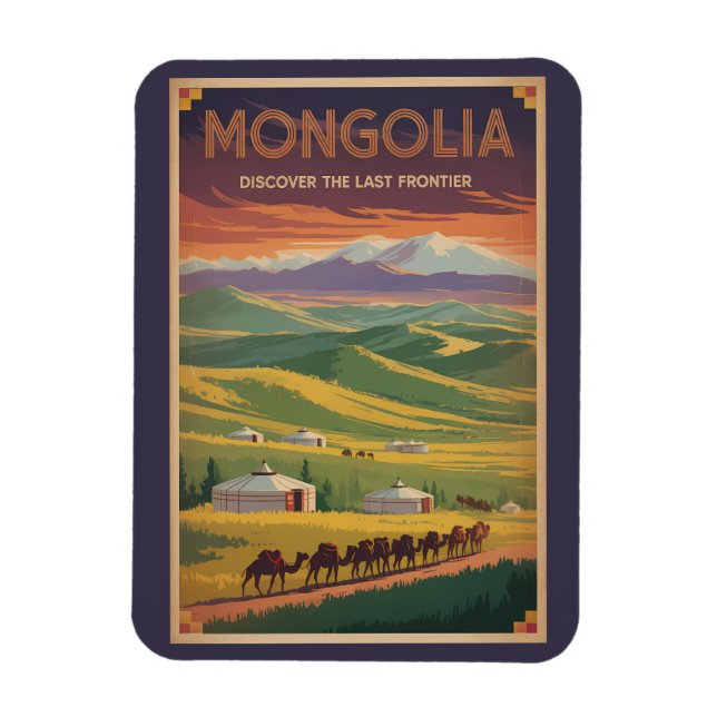 Imán Ilustración de yurtas de camellos de Mongolia Arte (Vertical)