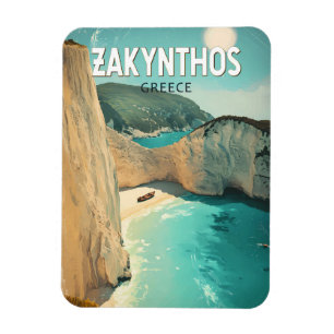 Imán Ilustración de Zakynthos Grecia Arte de Viaje Vint