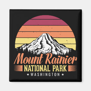 Imán Ilustración del atardecer retro del Monte Rainier