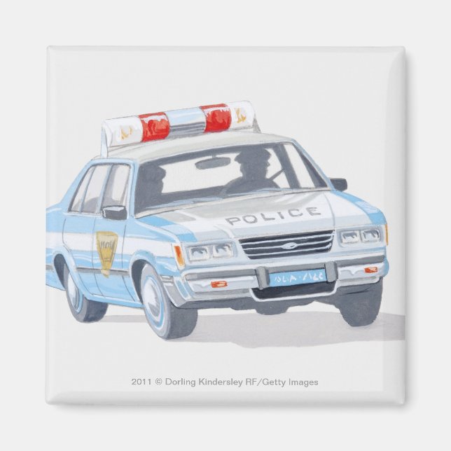 Imán Ilustracion del auto de la policía con dos policía (Frente)